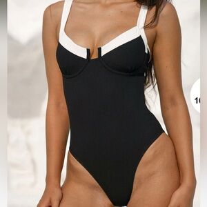 BERLOOK Contrast Trim‎ Knotted One-Piece Swimsuit Size Large